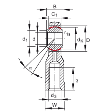 桿端軸承 GIKSL12-PS, 根據(jù) DIN ISO 12 240-4 標(biāo)準(zhǔn)，特種鋼材料，帶左旋內(nèi)螺紋，免維護(hù)