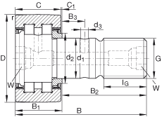 螺栓型滾輪 PWKR52-2RS, 軸向引導(dǎo)，滿裝圓柱滾子，兩側(cè)唇密封