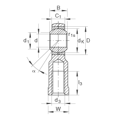 桿端軸承 GIKL25-PB, 根據(jù) DIN ISO 12 240-4 標(biāo)準(zhǔn)，帶左旋內(nèi)螺紋，需維護(hù)