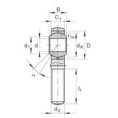 桿端軸承 GAKR14-PB, 根據(jù) DIN ISO 12 240-4 標(biāo)準(zhǔn)，帶右旋外螺紋，需維護(hù)