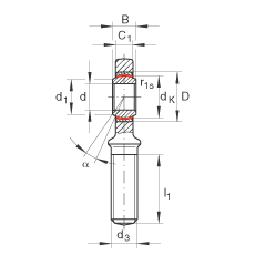 桿端軸承 GAR20-UK, 根據(jù) DIN ISO 12 240-4 標(biāo)準(zhǔn)，帶右旋外螺紋，需維護