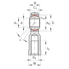 桿端軸承 GIKR25-PW, 根據(jù) DIN ISO 12 240-4 標(biāo)準(zhǔn)，帶右旋內(nèi)螺紋，需維護(hù)