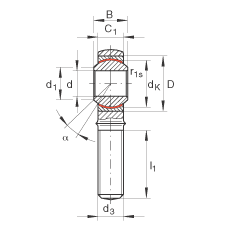 桿端軸承 GAKL25-PW, 根據(jù) DIN ISO 12 240-4 標(biāo)準(zhǔn)，帶左旋外螺紋，需維護(hù)