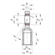 桿端軸承 GIR20-UK, 根據(jù) DIN ISO 12 240-4 標(biāo)準(zhǔn)，帶右旋內(nèi)螺紋，免維護(hù)