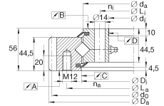 交叉滾子軸承 XSA140944-N, 標(biāo)準(zhǔn)系列 14， 外部的齒輪齒，兩側(cè)唇密封