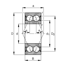 角接觸球軸承 3000-B-2Z-TVH, 雙列，雙側(cè)間隙密封，接觸角 α = 25°