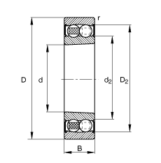自調心球軸承 2207-K-2RS-TVH-C3, 根據(jù) DIN 630 標準的主要尺寸, 錐孔，錐度 1:12，兩側唇密封