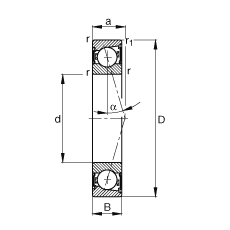 主軸軸承 B7215-C-2RSD-T-P4S, 調(diào)節(jié)，成對(duì)安裝，接觸角 α = 15°，兩側(cè)唇密封，非接觸，加嚴(yán)公差