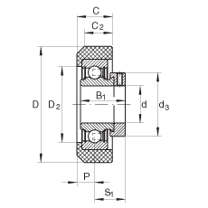 外球面球軸承 RCRA20/46-FA106, 帶橡膠插入件，偏心鎖圈定位， 兩側(cè) P 型密封