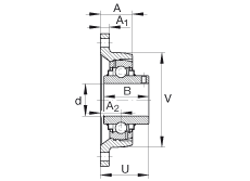 軸承座單元 RCJTY1-1/2, 對角法蘭軸承座單元，鑄鐵，根據(jù) ABMA 15 - 1991, ABMA 14 - 1991, ISO3228 內(nèi)圈帶有平頭螺栓，R型密封，英制